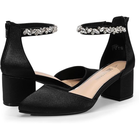 Dream Pairs Women's Black-rhinestone Closed Toe Low Block Ankle Strap Heels - Picture 8 of 8